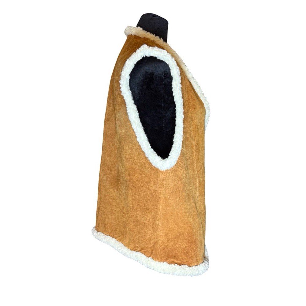 Clean Lines Suede Faux Shearling Vest Brown L Classic - Picture 2 of 10